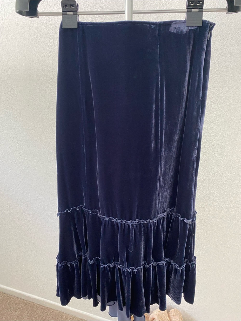 INC International Concepts Navy Velvet Tiered Midi Skirt